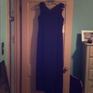 Black gown with V back with diamond accent